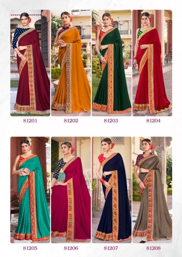 RIGHT WOMEN DESIGNER Latest Fancy wedding Wear Heavy Vichitra With jacquard Lace Saree Collection 